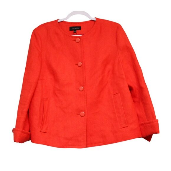 NWOT Talbots Blazer Jacket Size 14 Vibrant Orange 100% Linen Business Casual - Picture 1 of 11